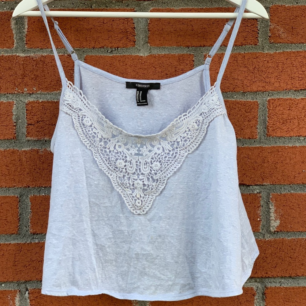 Baby blue flow crop tank with lace print